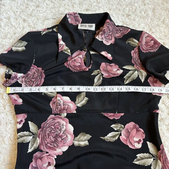 BYER TOO! Vintage 90s Black Floral Print Maxi Dress Empire Waist Key Hole Collar - Picture 11 of 11